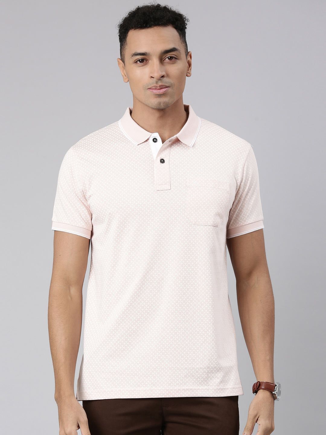 Classic Polo Men's Half Sleeve Beige Polo Neck Cotton Blend Slim Fit T-Shirt | BELLO - 289 B SF P