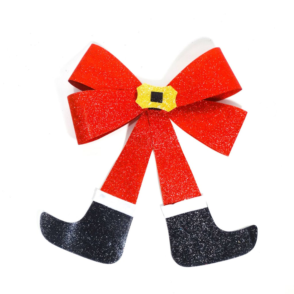 Glitter Christmas Bows with Santa Boots Red 40CM - - Party and Festive Needs | Buy online on ZillyBuy