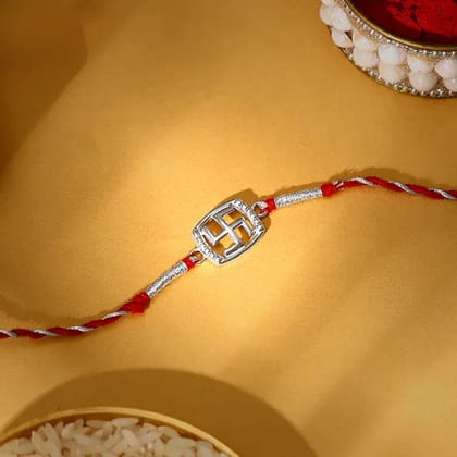 Silver Swastik In Square Rakhi