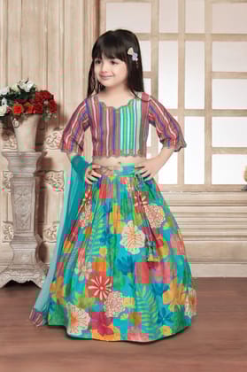 Girls Rama Floral Printed Ethnic Wear Fancy Cholee Suit-4455 RAMA / Rama / 20