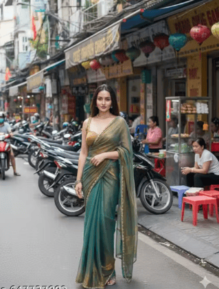 NEW RICH CHFFORN FENDY SOFT FABRIC ALPNG RICH BORDER LOOK SAREE WITH BLOUSE