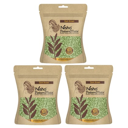Nisha Nature Mate Henna Powder for Hair Colour, Dark Brown, Permanent Hair Color, Ammonia Free, 100% Grey Coverage, Herbal Hair Dye with Amla, Shikakai, Hibiscus & Aloe Vera (45g Pack of 3) Nisha Nature Mate Henna Powder for Hair Colour, Dark Brown, Perm