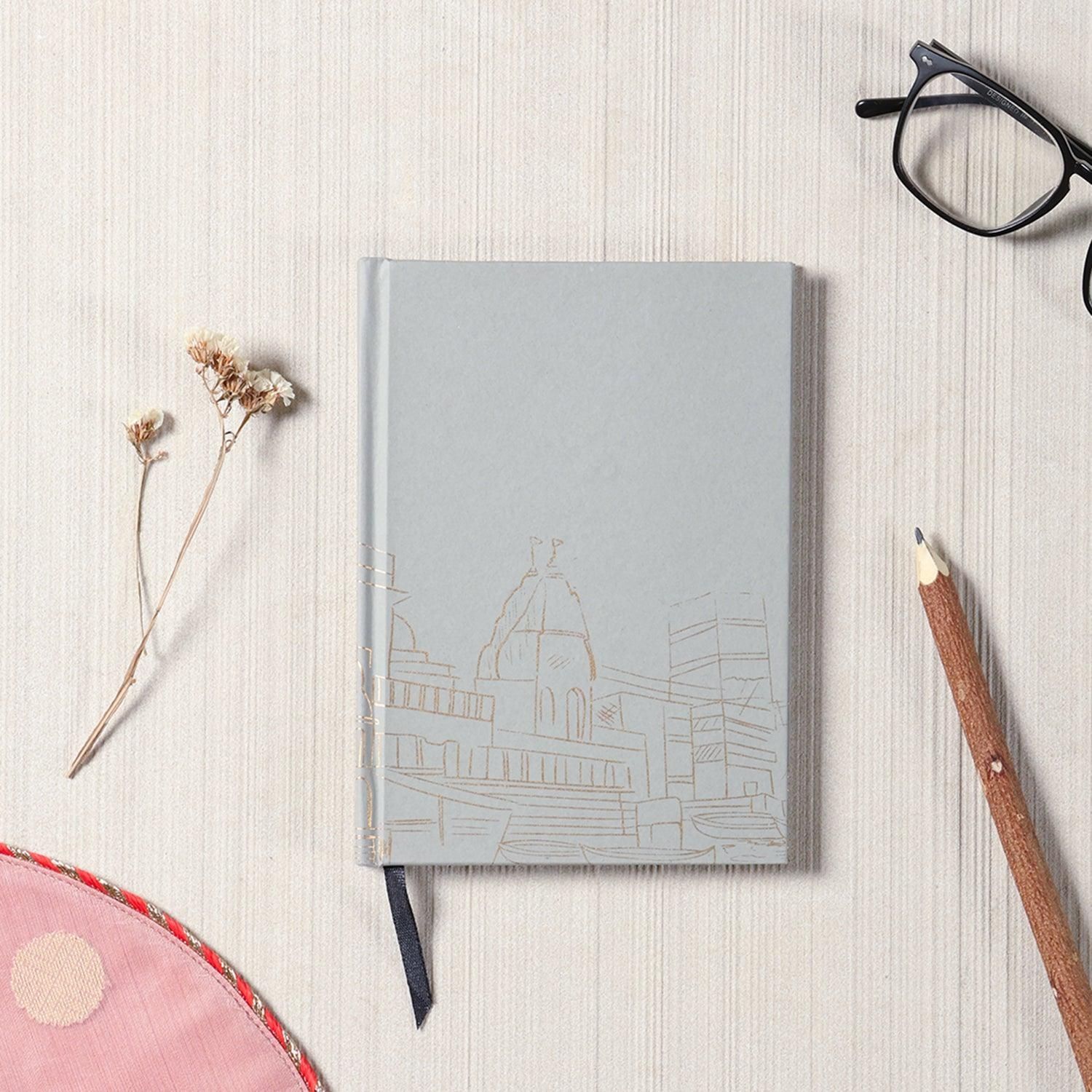 Eyaas Handmade Printed Diary Large, Grey