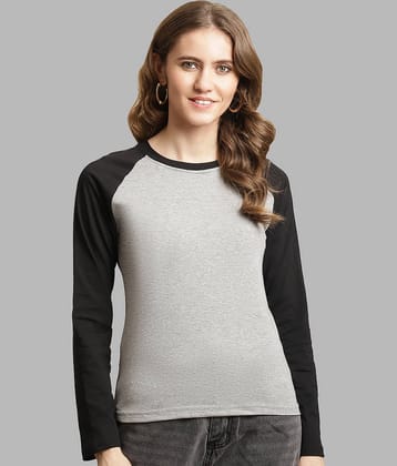 Fabflee Women Cotton Colorblock Regular Fit Round Neck T-Shirt ( Grey )
