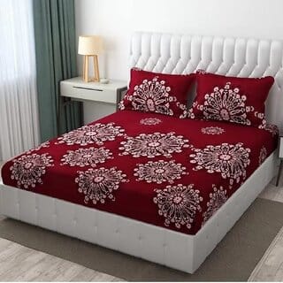Double Bed Fitted Bedsheet with 2 Pillow Covers (Fits up to 6 inch mattress)