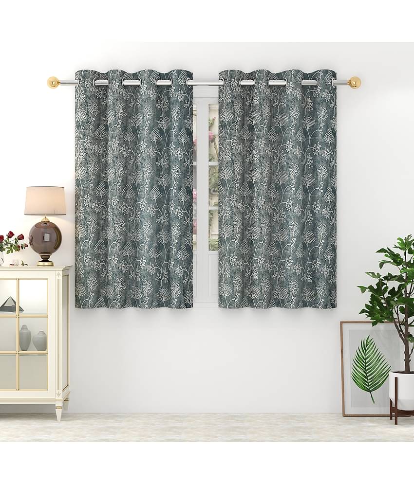 Homefab India Printed Blackout Eyelet Window Curtain 5ft (Pack of 2) - Light Grey