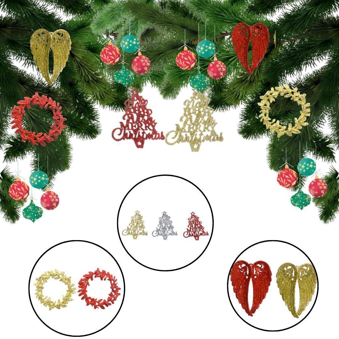 Wanna Party Glitterati Merry Christmas, Angel Wings and Christmas Wreath Tree Decoration Kit - Set of 6 PC