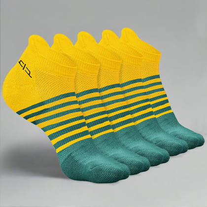Heelium Bamboo Men Ankle Socks (Striped) - 5 Pairs-Yellow | Yellow | Yellow | Yellow | Yellow