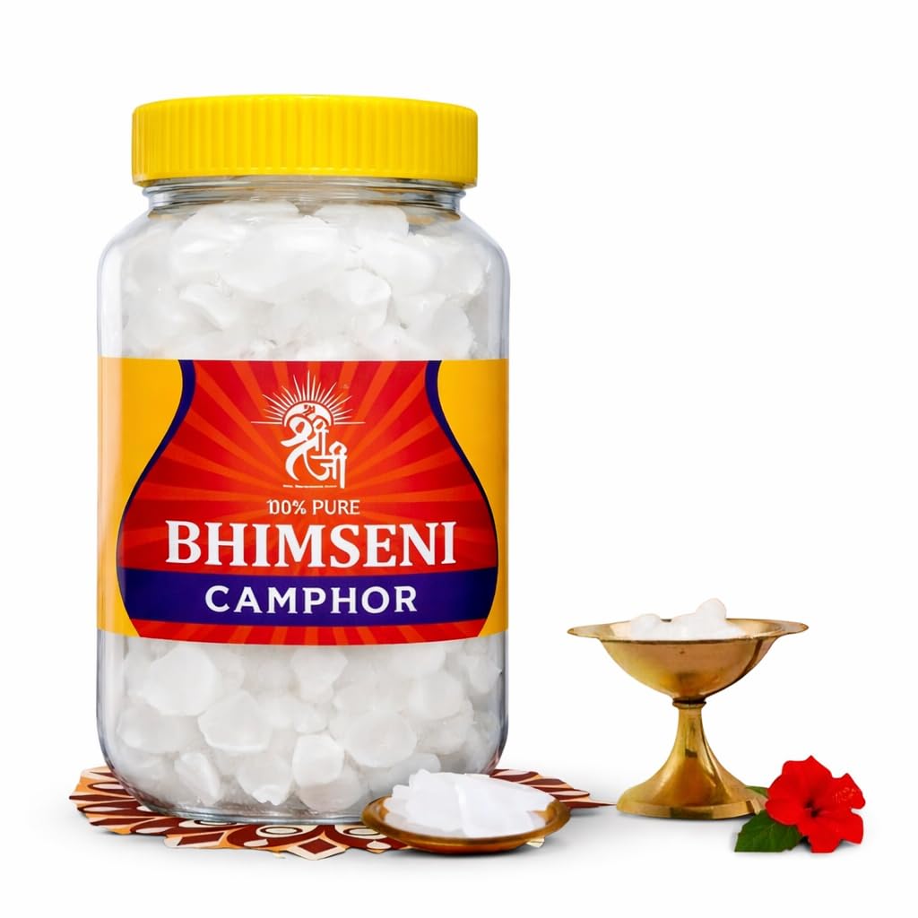 Shri Shriji Flam Pure Bheemseni Camphor Crystals | 100% Natural & Organic Bhimseni Kapoor for Pooja, Meditation & Diffuser | Long Lasting Aroma & Residue-Free | Eco-Friendly | 500 Gram