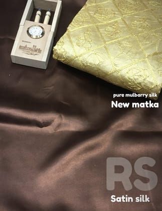 Coffee Color Plain Satin Silk Saree with Embroidered Blouse MPS-Coffee