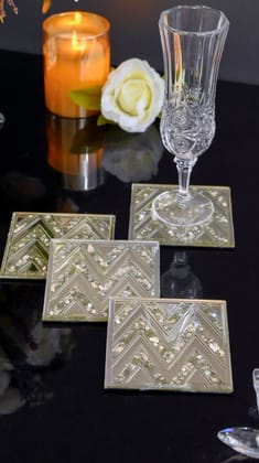 Silver Sequins Chevron: Coaster (Set Of 4)