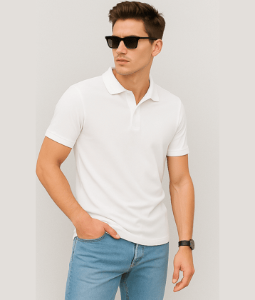 ZEBULUN Men Cotton Blend Regular Fit Solid Polo T Shirt ( White )