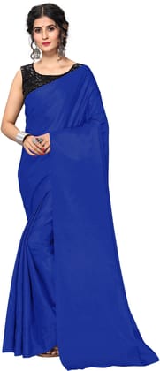 ANSH Womens Satin Solid Saree length (5.5m) & Blouse Piece Size (0.8m) (Blue)
