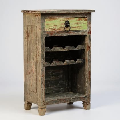 Rustic Wooden Wine Rack Cabinet with Drawer  Vintage Style Storage Unit for Wine Bottles & Glasses, Home Bar & Dining Room