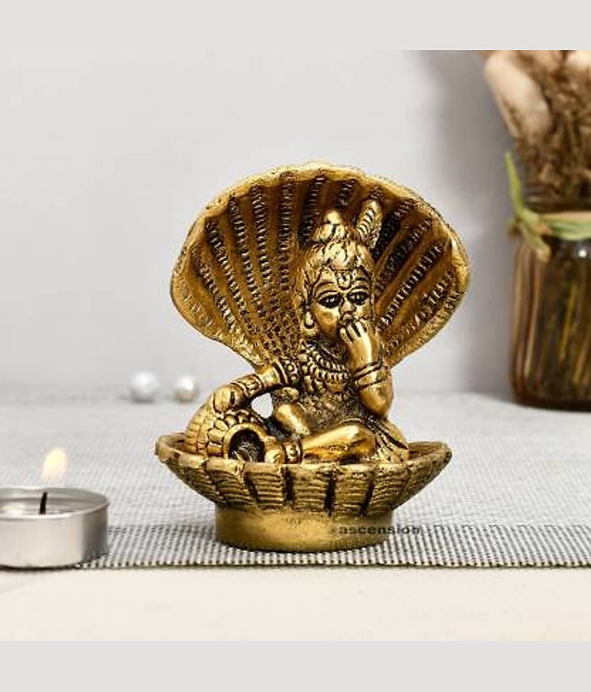 Art n Hub Golden Bal Gopal Krishna having Makhan Decorative Showpiece/God Idol - 9 cm (Metal)