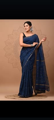 Hand block printed chanderi silk Sarees with blouse