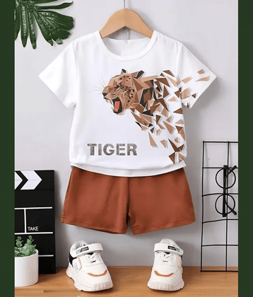 VELION Pack of 1 Boys Cotton Blend T-Shirt & Shorts Set ( Brown )
