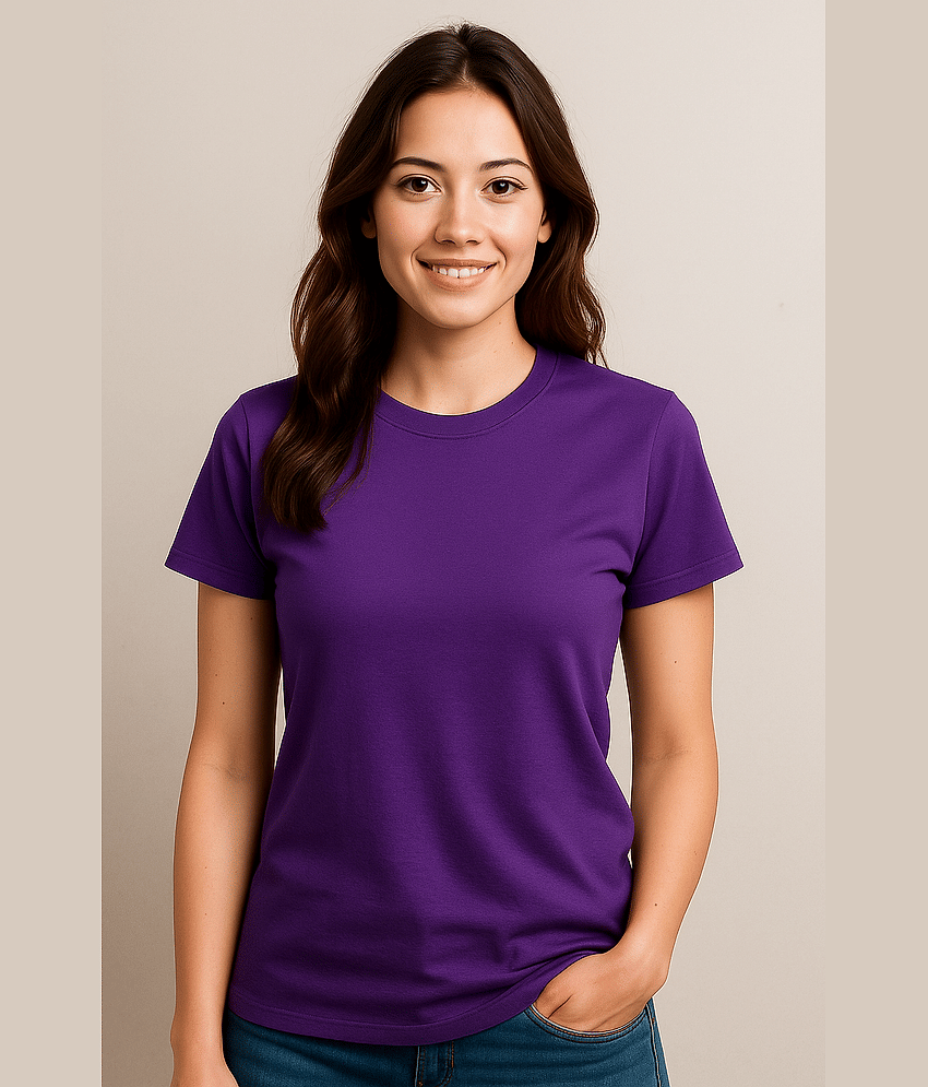 Dongli Women Polyester Solid Regular Fit Round Neck T-Shirt ( Purple )