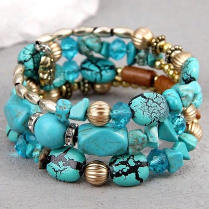 Turquoise Beaded Bracelets-Alloy & Turquoise / 05