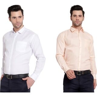 Baleshwar Men White Solid Slim Fit Formal Shirt (Pack of 2)