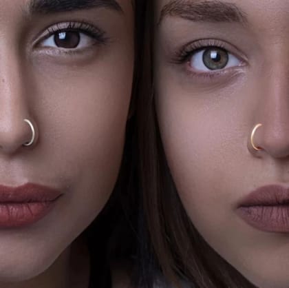 Gold-Plated, Rhodium Plated Brass, Metal, Alloy, Stone Nose Ring Silver & Gold Pack of 2