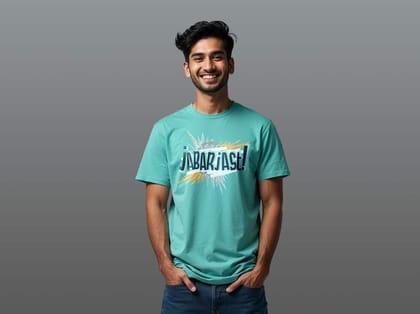 Taarak Mehta Ka Ooltah Chashmah| Aqua Green Front Printed Regular Fit T-Shirts (JABARJAST)