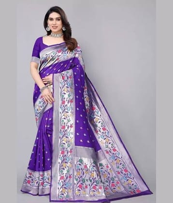 fab woven Art Silk Woven Design Banarasi saree With Unstitched Blouse Piece ( Purple )