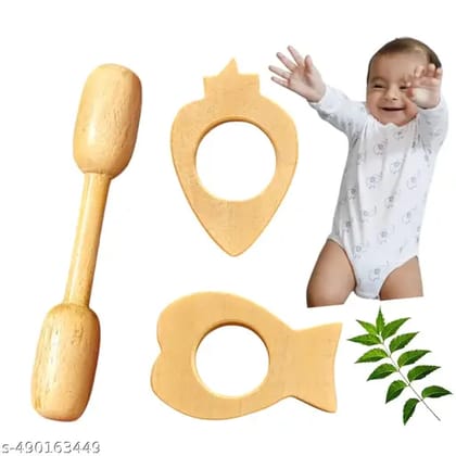 Pure Neem Baby Teether  Organic, Durable & Safe for Gum Massage Pack of 5 Shapes