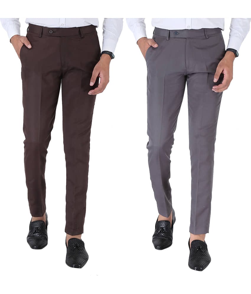 SREY - Coffee Polycotton Slim - Fit Men's Chinos ( Pack of 2 )