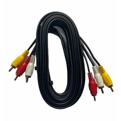 3RCA Male to 3RCA Male Audio Video Cable 3 Yards Compatible for TV, LCD, LED, DTH, DVD, VCR (Black)