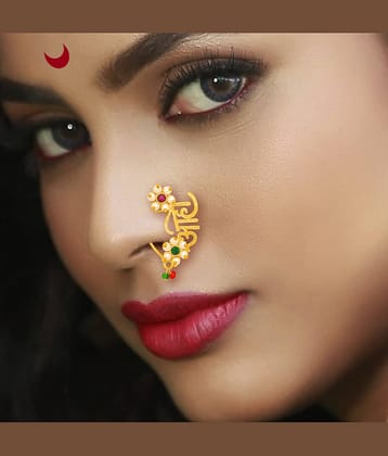 Traditional Maharashtrian Style Gold Plated Nath Nose Ring For Women And Girls