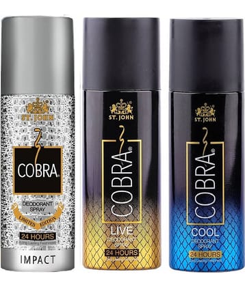 St. John Cobra Impact ,Live & Cool 150ml Each Deodorant Spray for Men 150 ml ( Pack of 3 )