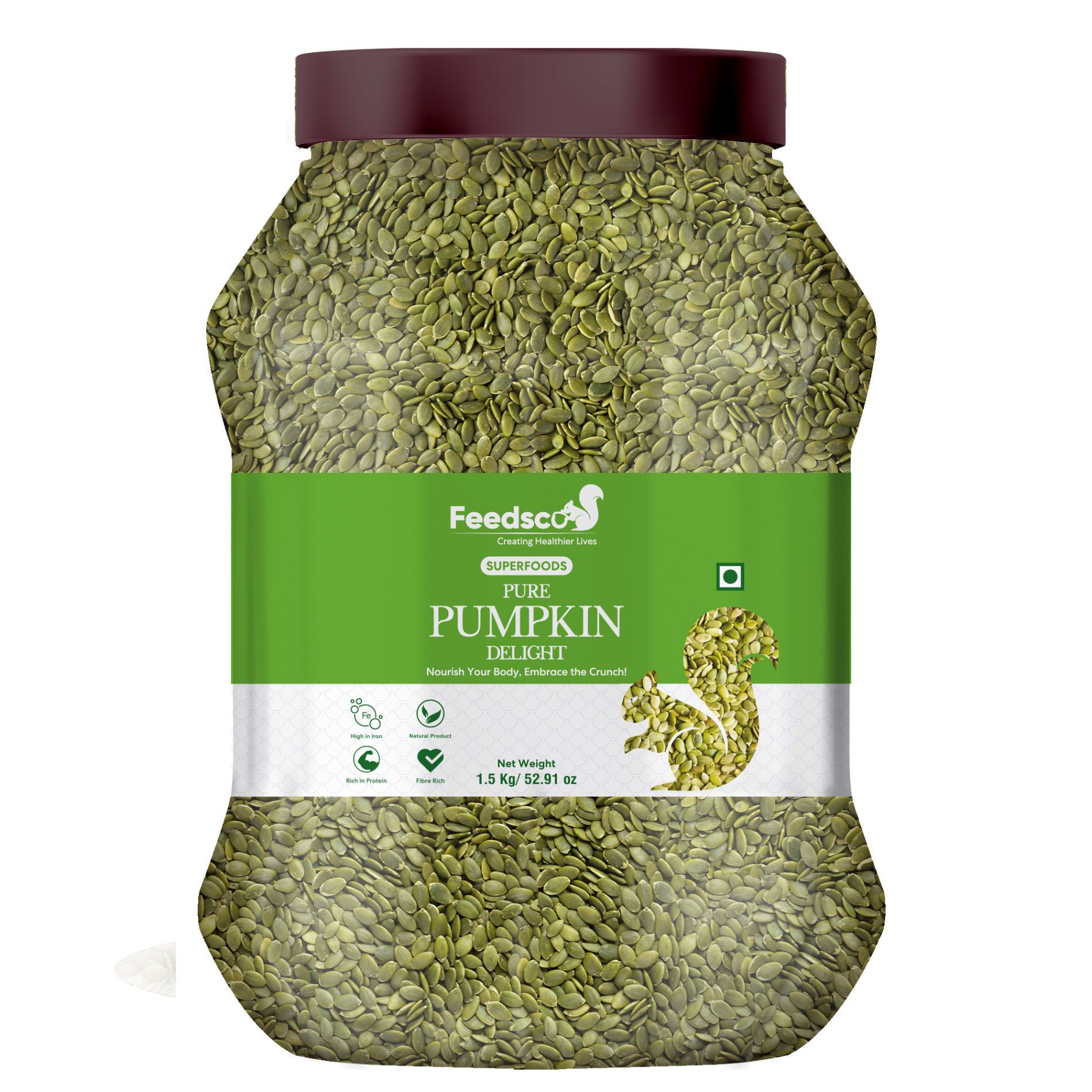 Feedsco Pumpkin Seeds 1.5 kg - 100% Organic Raw Pumpkin Seeds for Eating | Immunity Booster and Protein Rich Seeds | Healthy Diet Snacks | Weight Management | Rich in Fibre