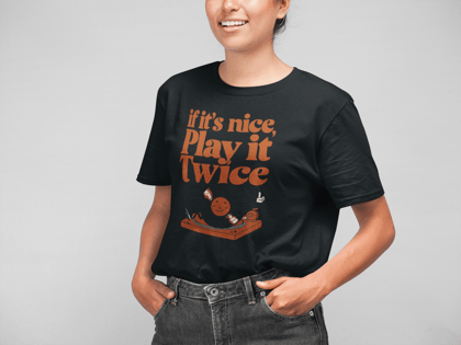RASB "play it twice" - Round Neck Drop Shoulder Graphic Printed Oversized Cotton T-shirt-Black / S