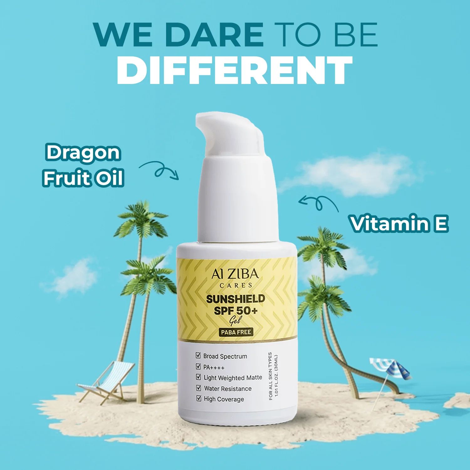 Sunshield SPF 50+ Sunscreen Gel With Vitamin E | Water Resistant | Matte Finish | High Coverage - 30ML