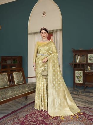 Yellow Banarasi  Silk Saree
