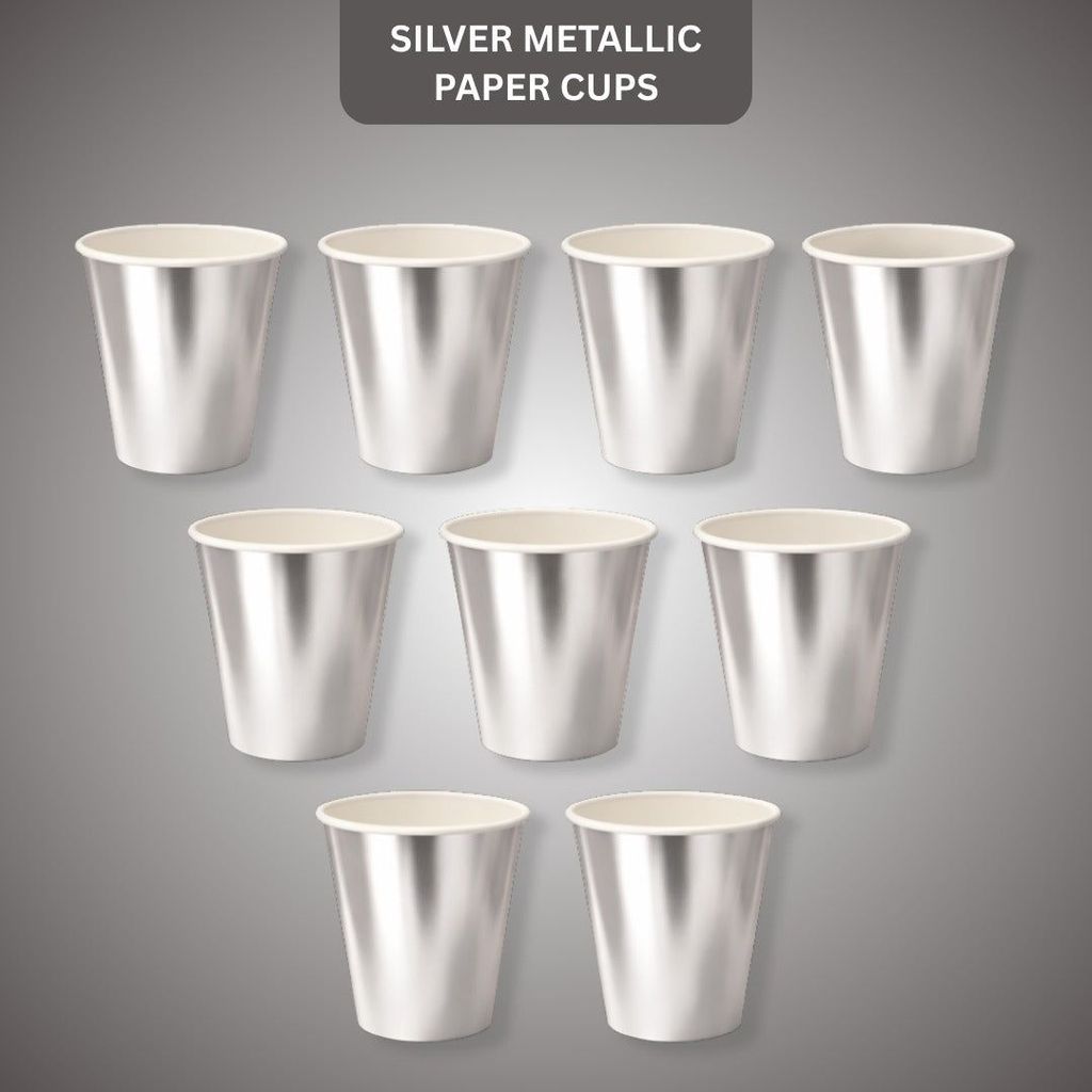 Metallic Silver Paper Cups - 10PC - 250ML - Party and Festive Needs | Buy online on ZillyBuy