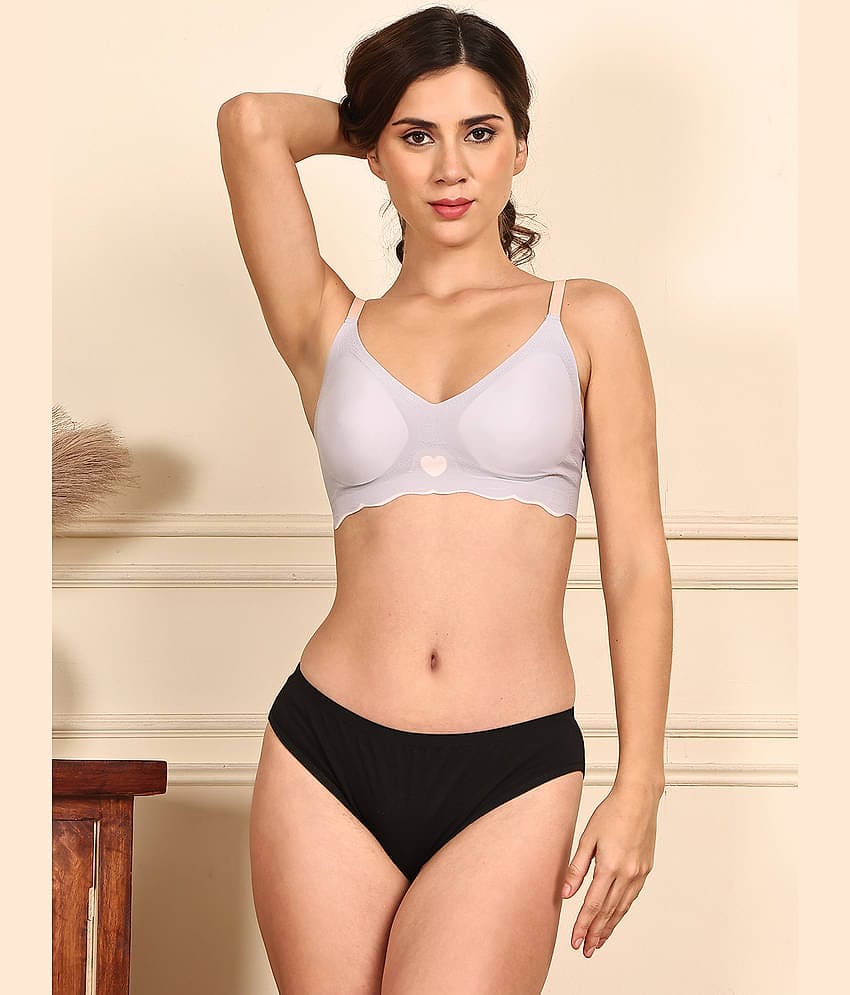 PrettyCat Pack of 1 Elastane Bra & Panty Set For Women ( Grey Melange )