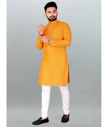 FRELURO Yellow Cotton Blend Men's Regular Kurta ( Pack of 1 )