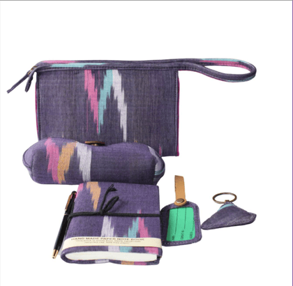 Srjana Handcrafted Travel Cum Organizer Kit Purple Ikkat Edition Pack of 5