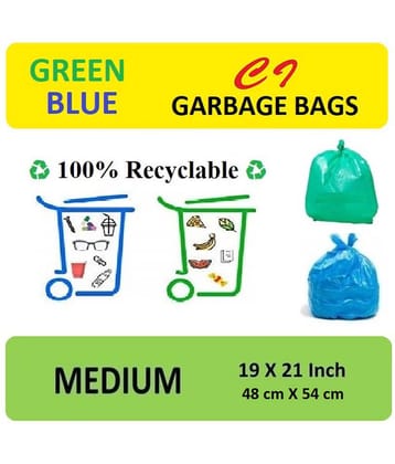 C-I Green And Blue Garbage Bags - 2 packs (60 Pcs) - 1 packs of 30 Pcs (Green for wet waste) + 1 packs of 30 Pcs (Blue for dry waste) - 60 pcs - 19X21 Green and Blue Medium Disposable Garbage Trash Waste Dustbin Kitchen Bags & Covers