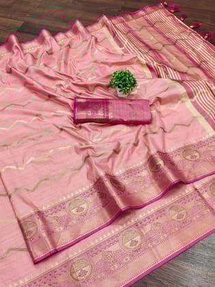 Lissome Pink Soft Banarasi Silk Saree With Rhapsody Blouse Piece