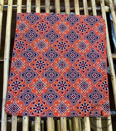 Ajrakh Cotton Fabric For Kurta-Orange
