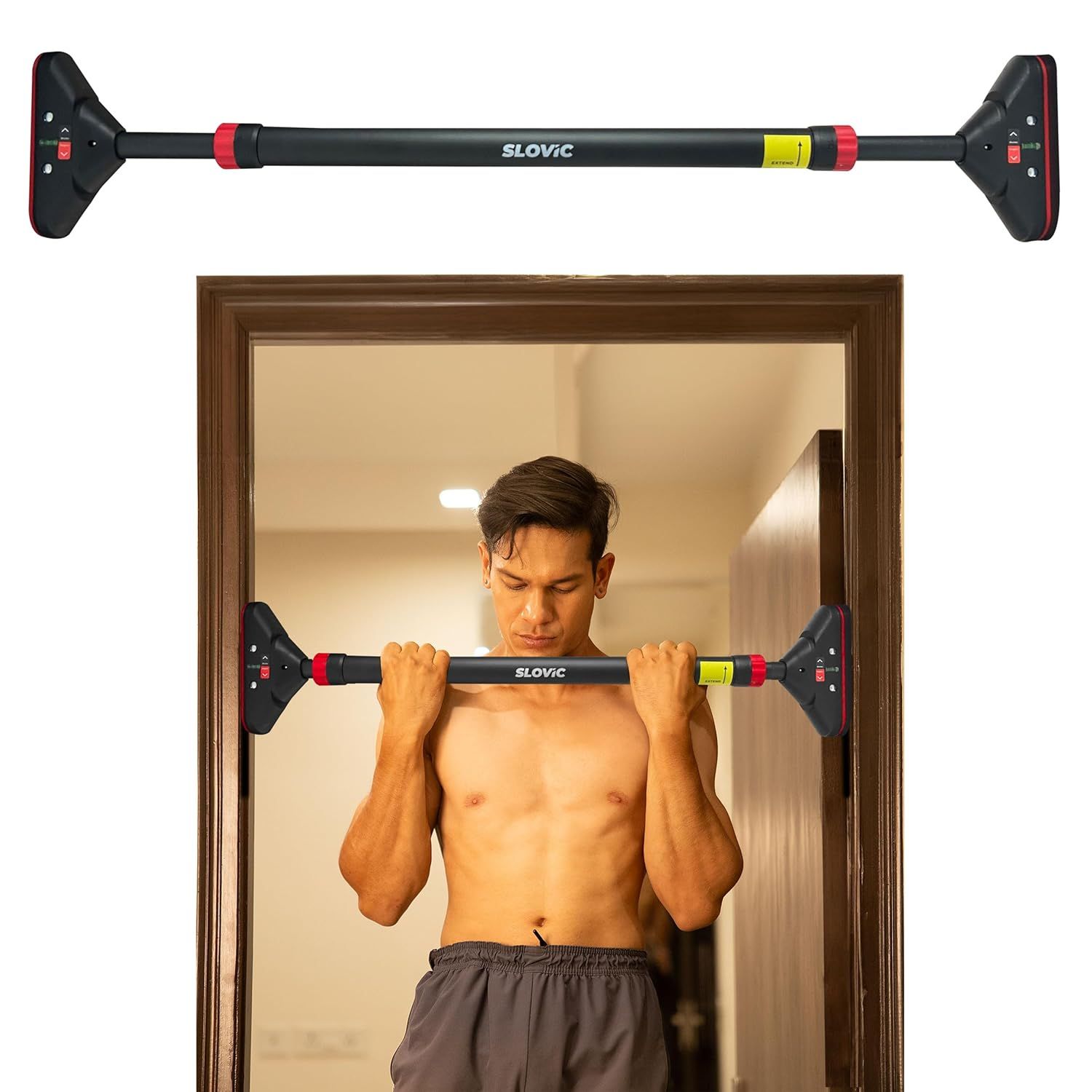 Slovic Pro Doorway Pull Up Bar – Wide Grip Mount | Extra Stability | 200 kg