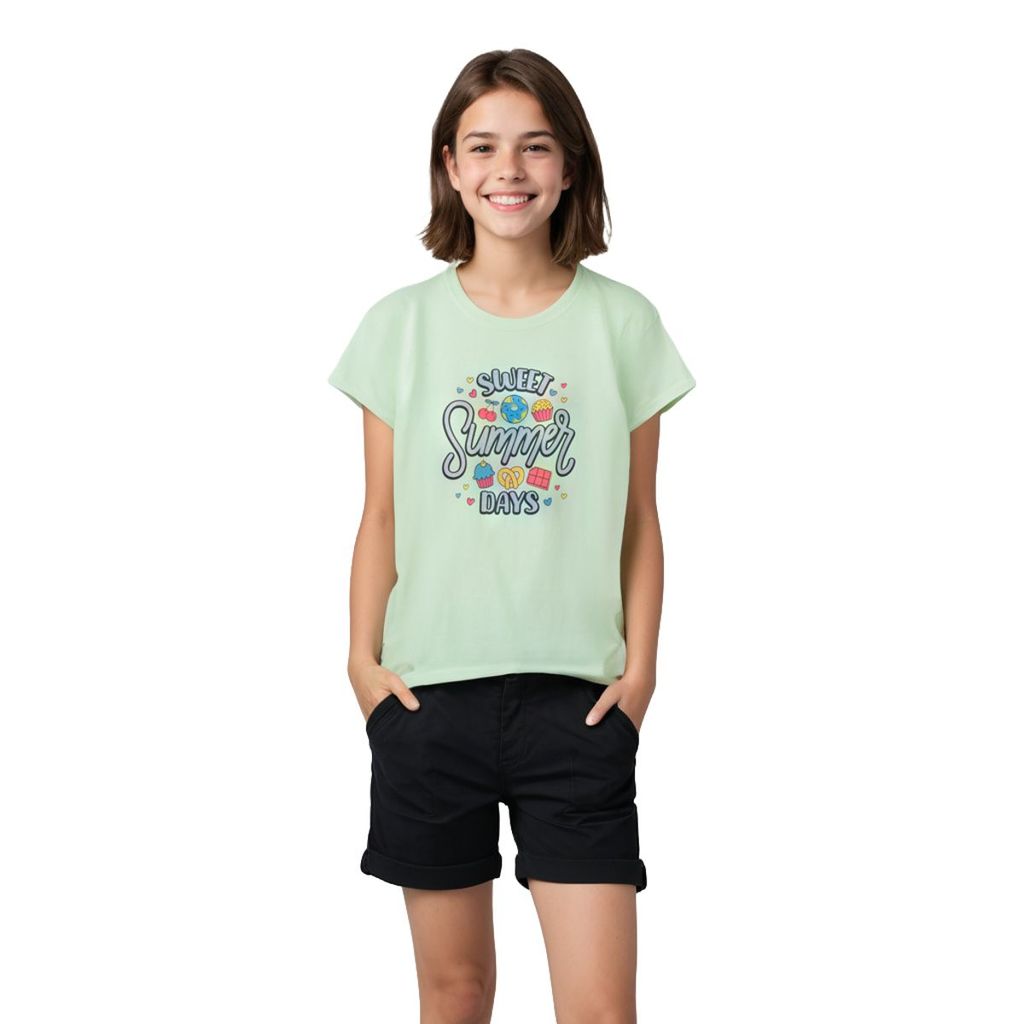 Modern Kids Girls T shirt Cotton Patina Green Sweet Summer 2025 at ShopCircuit | ONDC