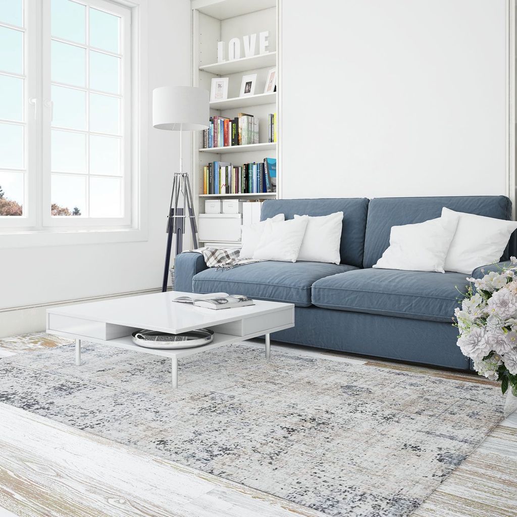 Neu Looms Handmade Viscose Wool Anti-Skid Rug for Bedroom, Living Room, Nursery, Dorm, Playroom & Reading Area (Size 6x9 Feet, Blue-Beige)