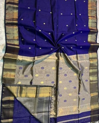Elegant Maheshwari Silk Pure Handloom Saree Indigo