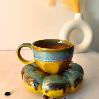Ceramic Pumpkin-Shaped Cup and Saucer Set