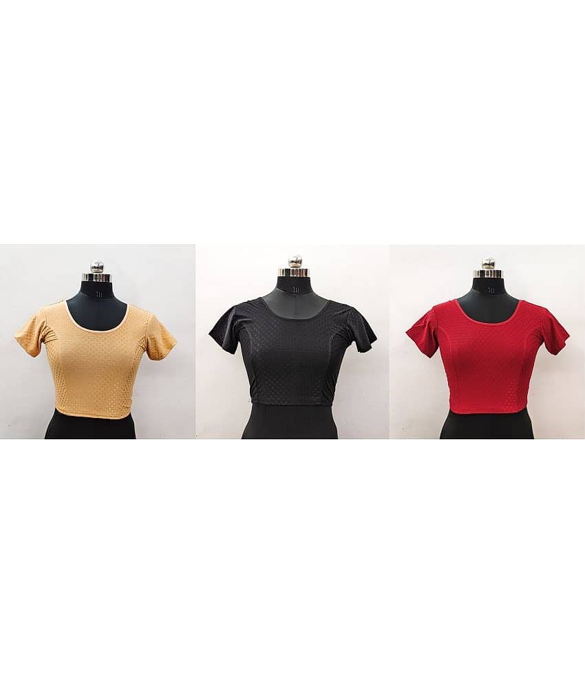 Kanooda Prints Multicoloured Readymade without Pad Lycra Women's Blouse ( Pack of 3 )