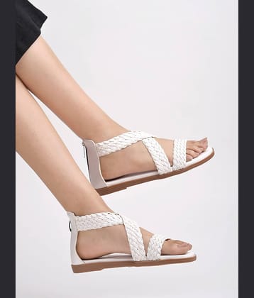 Shoetopia Braided Upper Wrap Strap White Flat Sandals For Girls